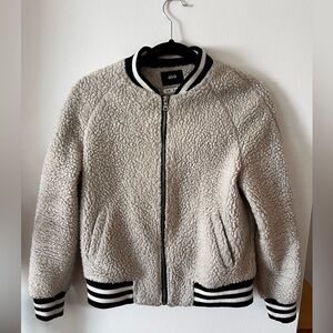 Cream shearling zip up jacket w/ racing stripes